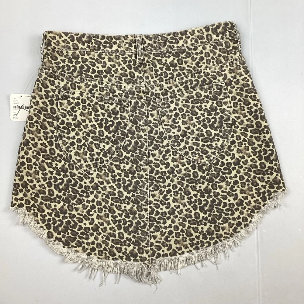 Free People Animal Print Distressed Denim Mini Skirt NEW! Retail $78